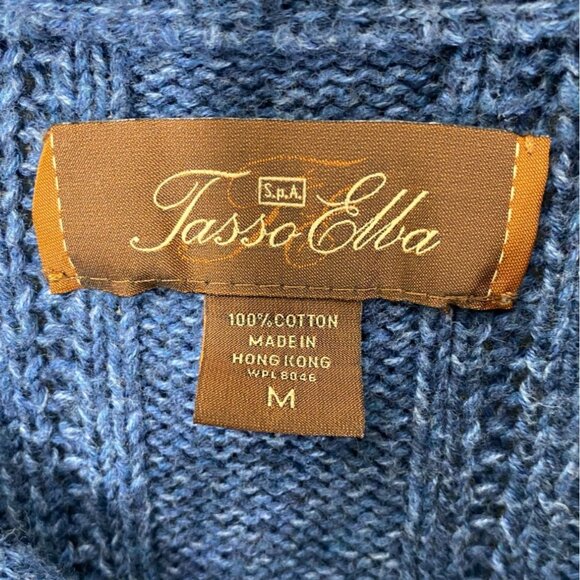 Tasso Elba Blue Cable Knit 1/4 Zip Sweater M 100% Cotton FLAWS - Picture 3 of 6